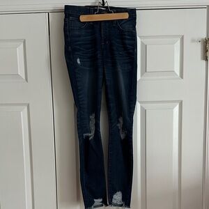 Madewell size 26 - 9” high rise skinny. Dark Blue Distressed Jeans